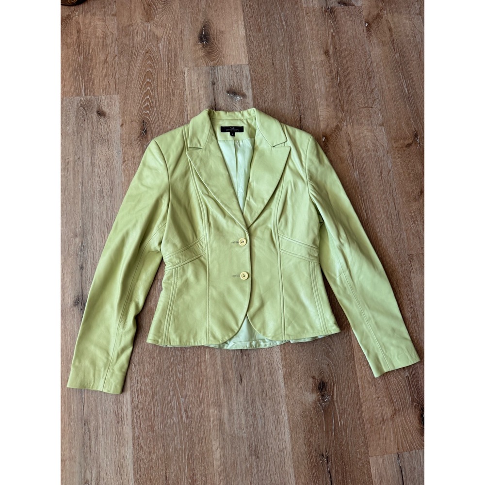 id. Collection Women Pistachio slime Green Leather Blazer Jacket Size 8